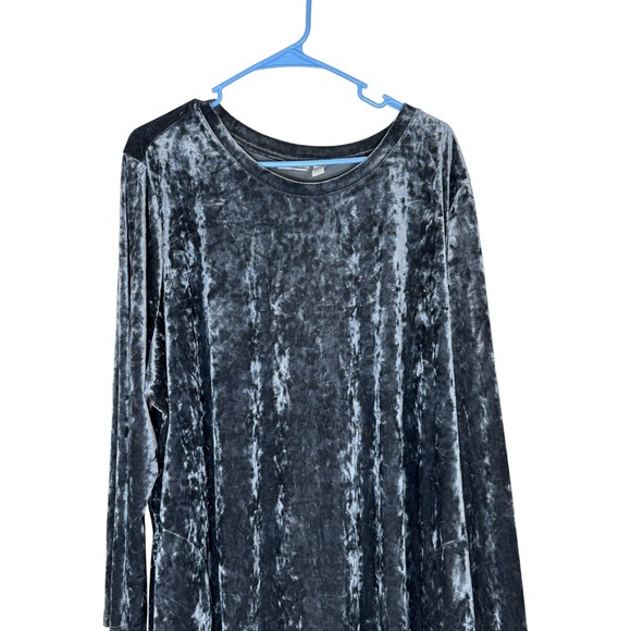 LOGO Lori Goldstein Crushed Velvet Long Sleeve Tunic Top 4X Charcoal Sheer Hem - Picture 2 of 13